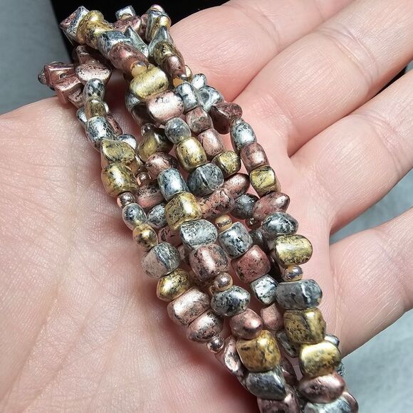 Vintage Layered Metallic 3 Tone Necklace - Picture 3 of 3